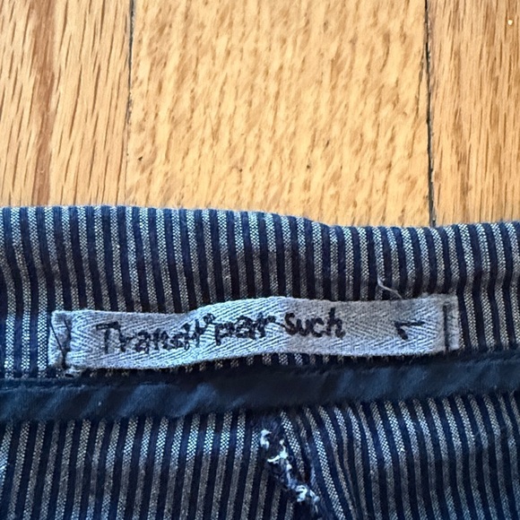 Transit Par Such sz 6 Button-Up Pants navy stripe button fly cotton linen pants - Picture 4 of 8